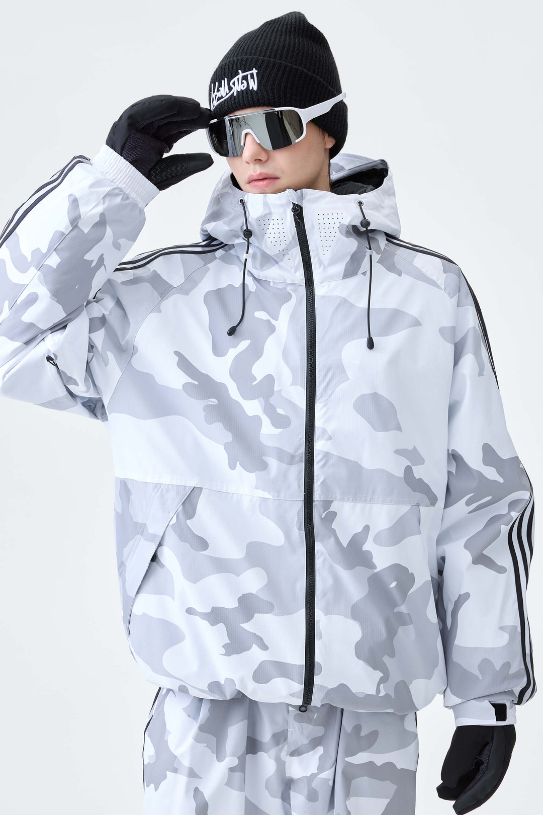 Men's Snow Camo Retro Track Stripe Insulated Snow Jacket