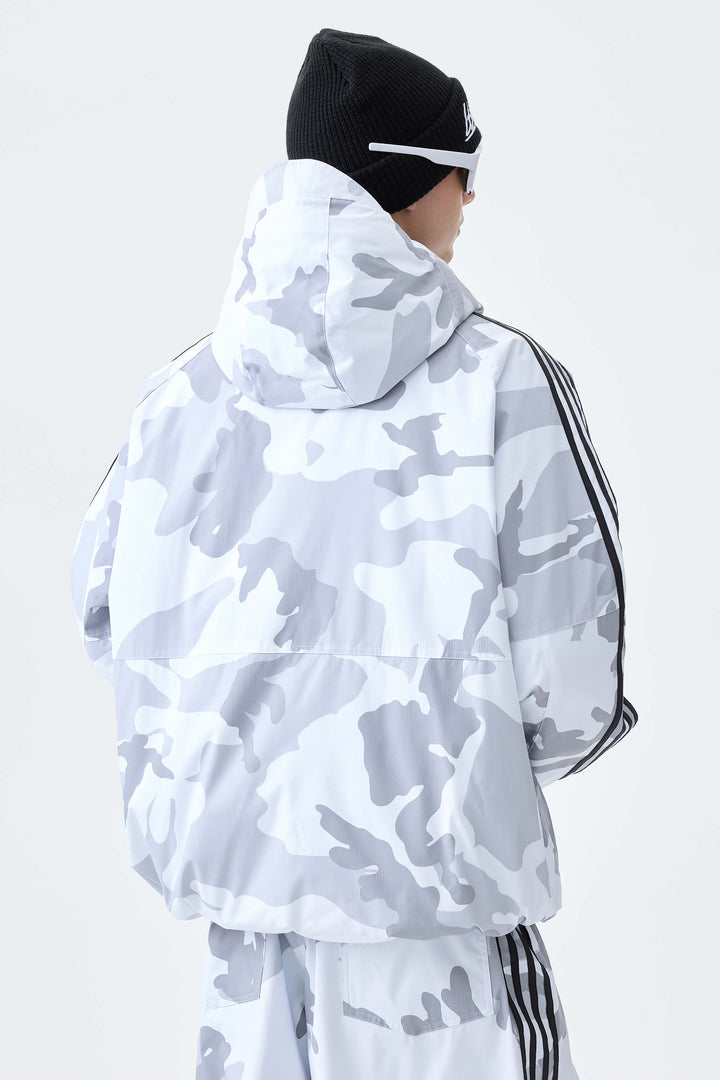 Men's Snow Camo Retro Track Stripe Insulated Snow Jacket