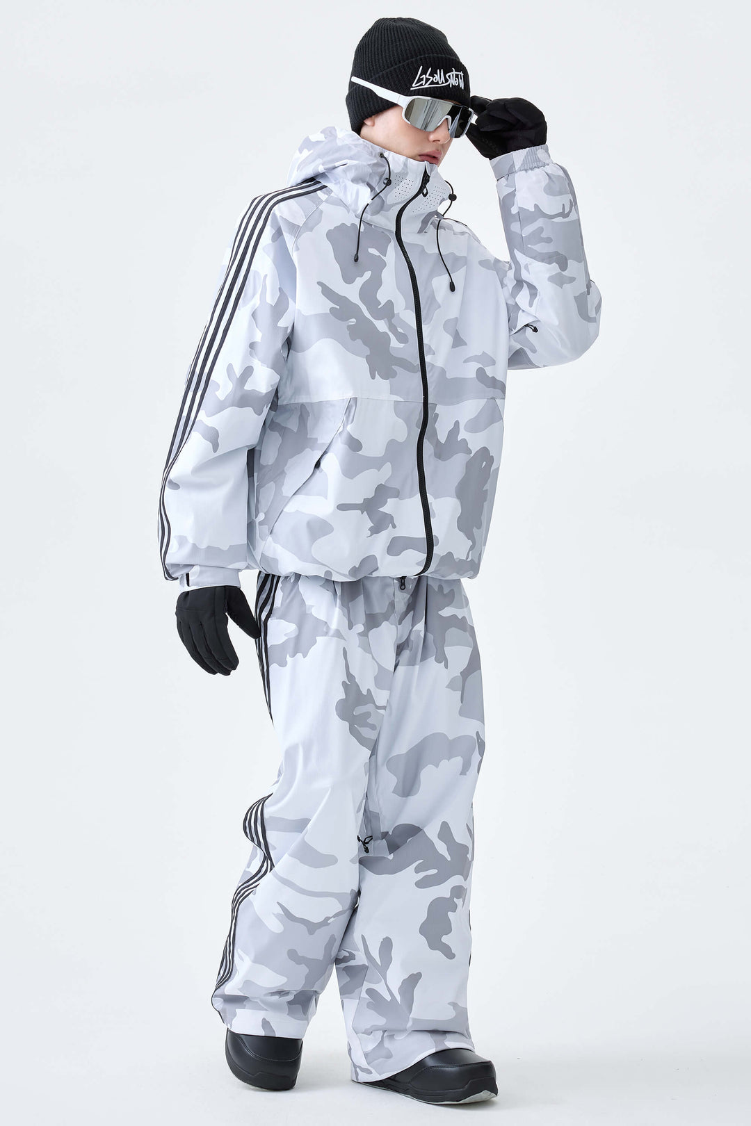 Men's Snow Camo Retro Track Stripe Insulated Snow Jacket