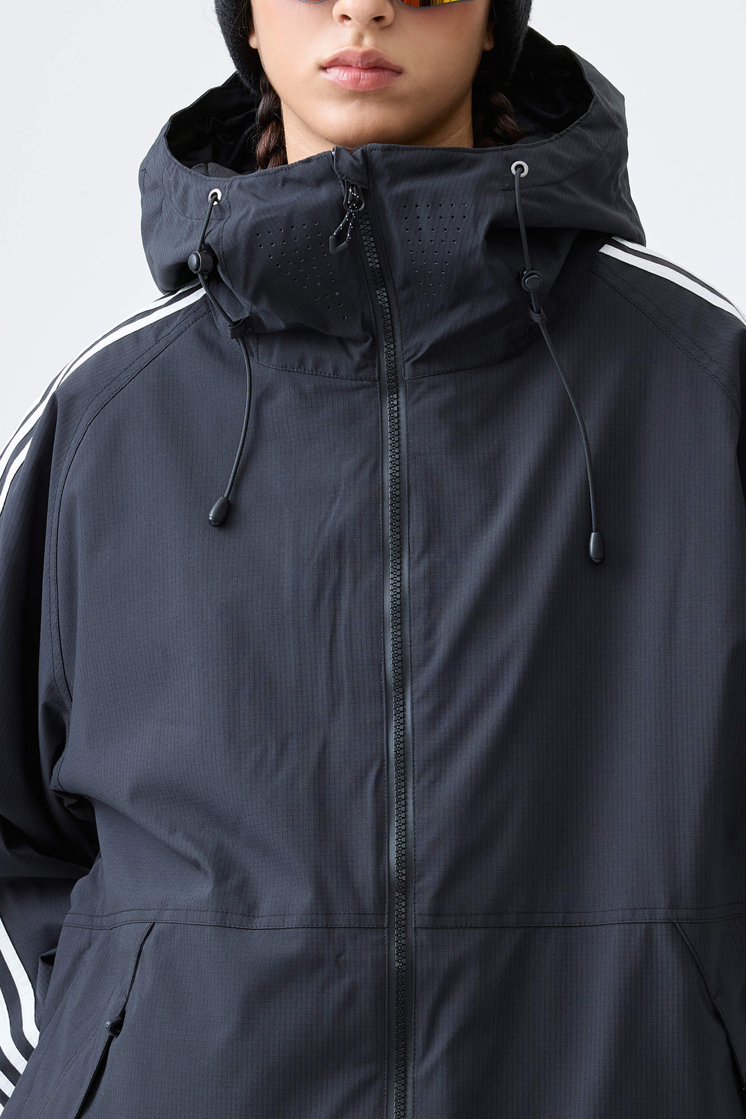 Women's Black Retro Track Stripe Insulated Snow Jacket