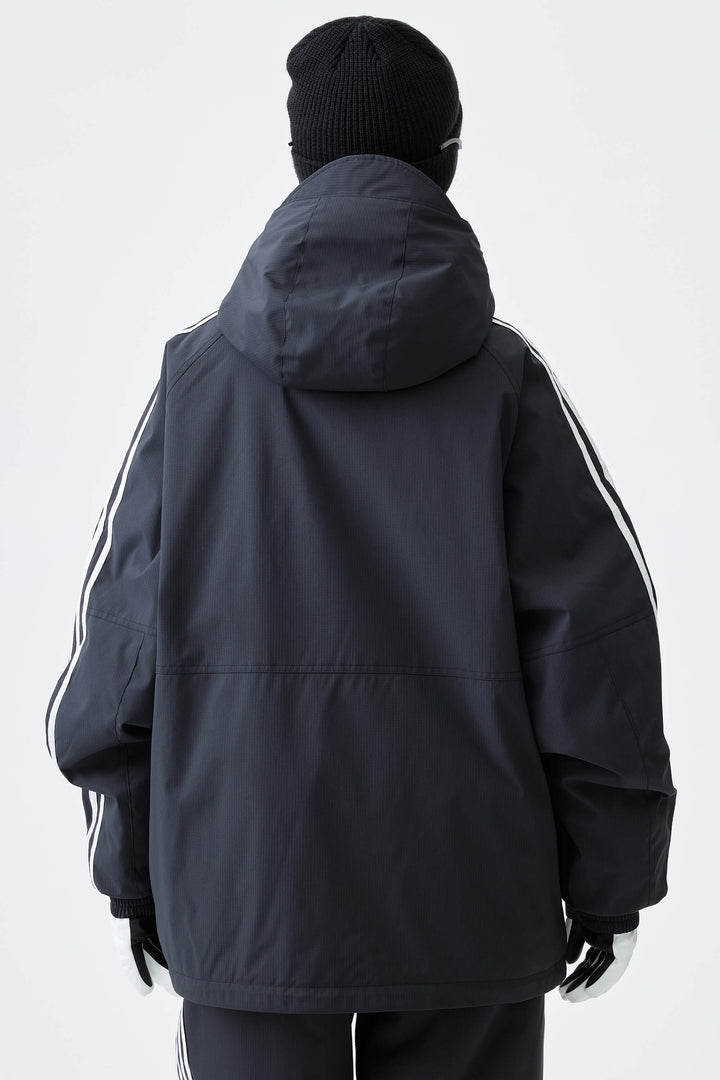 Women's Black Retro Track Stripe Insulated Snow Jacket