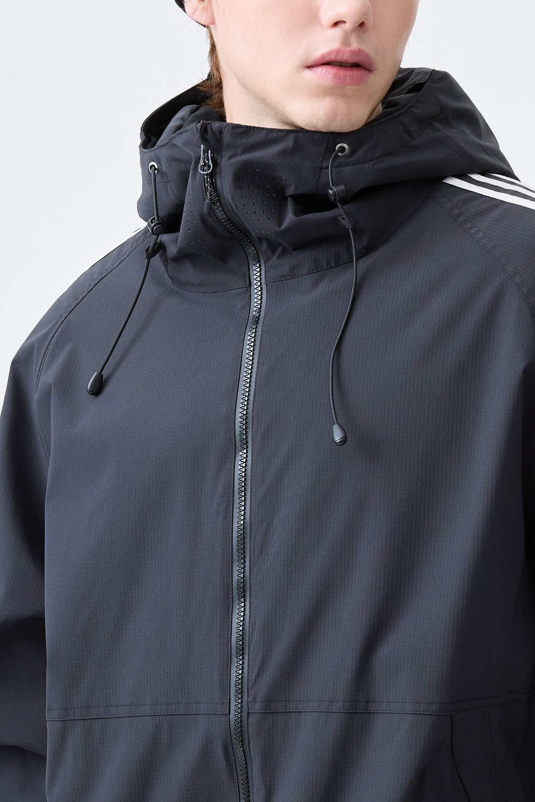 Men's Black Retro Track Stripe Insulated Snow Jacket