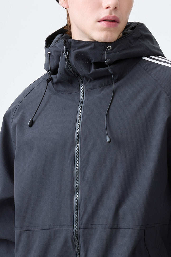 Men's Black Retro Track Stripe Insulated Snow Jacket