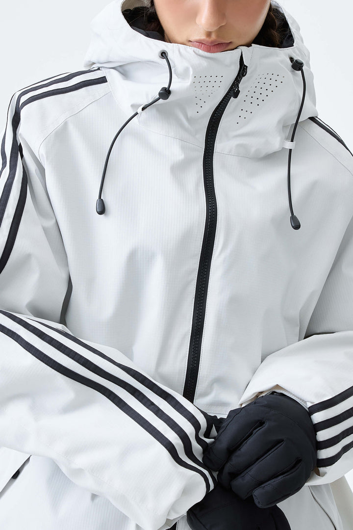 Women's Off White Retro Track Stripe Insulated Snow Jacket
