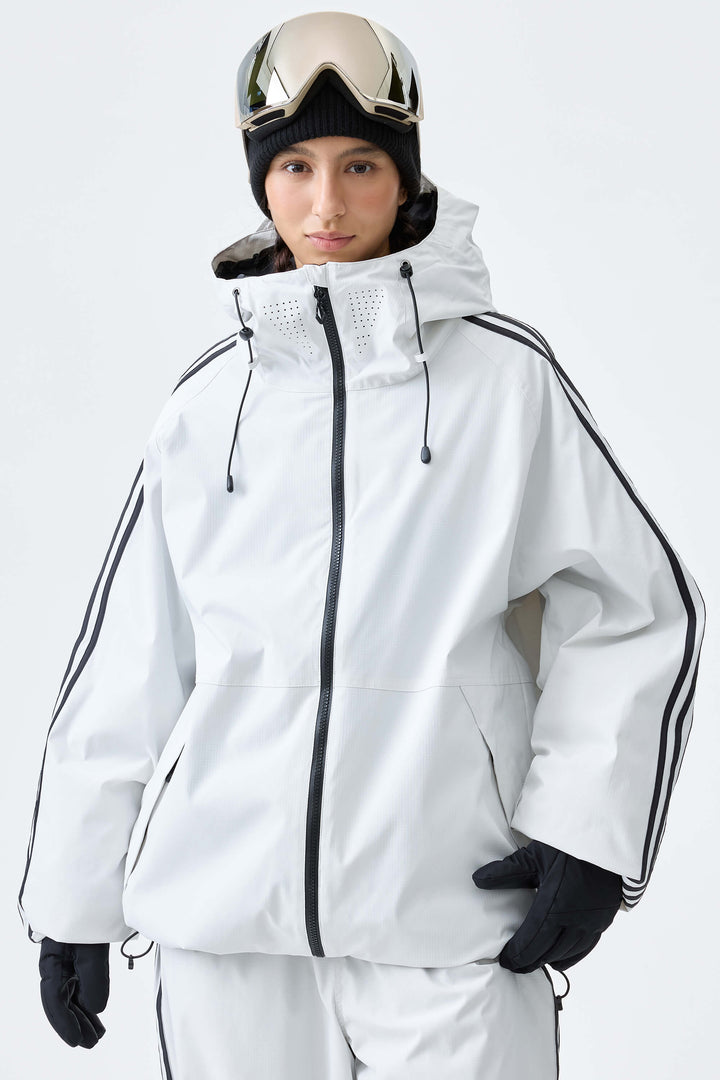 Women's Black Retro Track Stripe Insulated Snow Jacket
