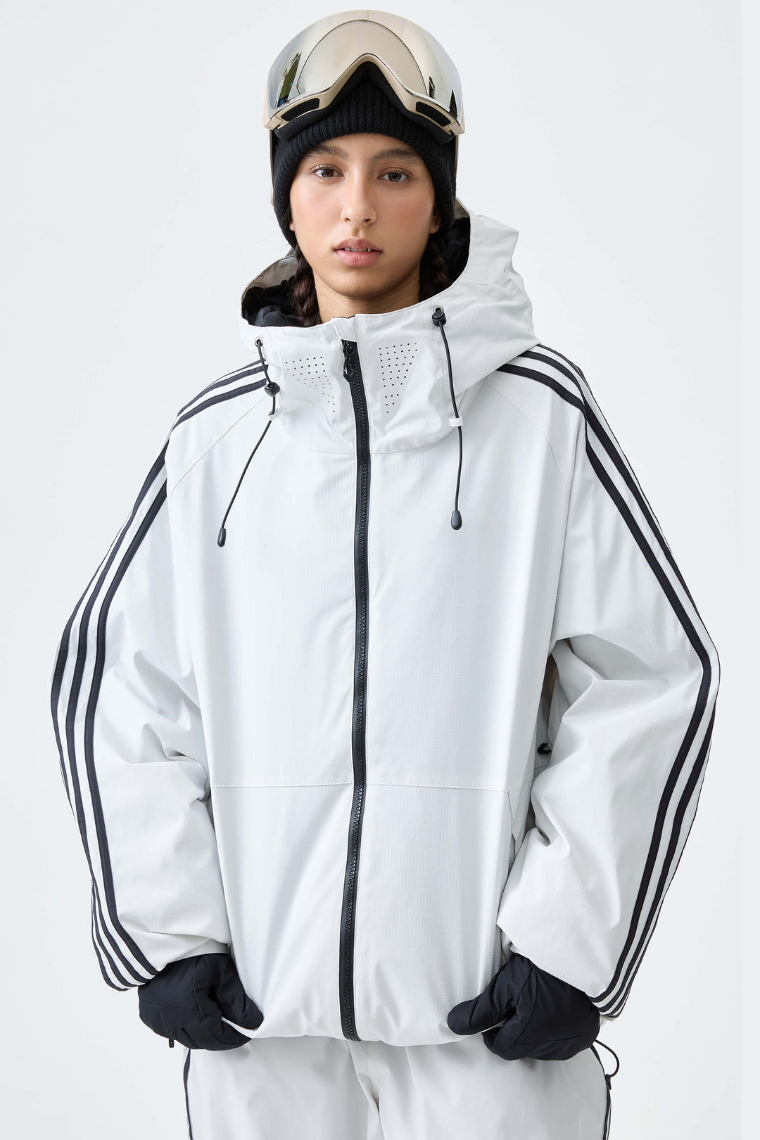 Women's Off White Retro Track Stripe Insulated Snow Jacket