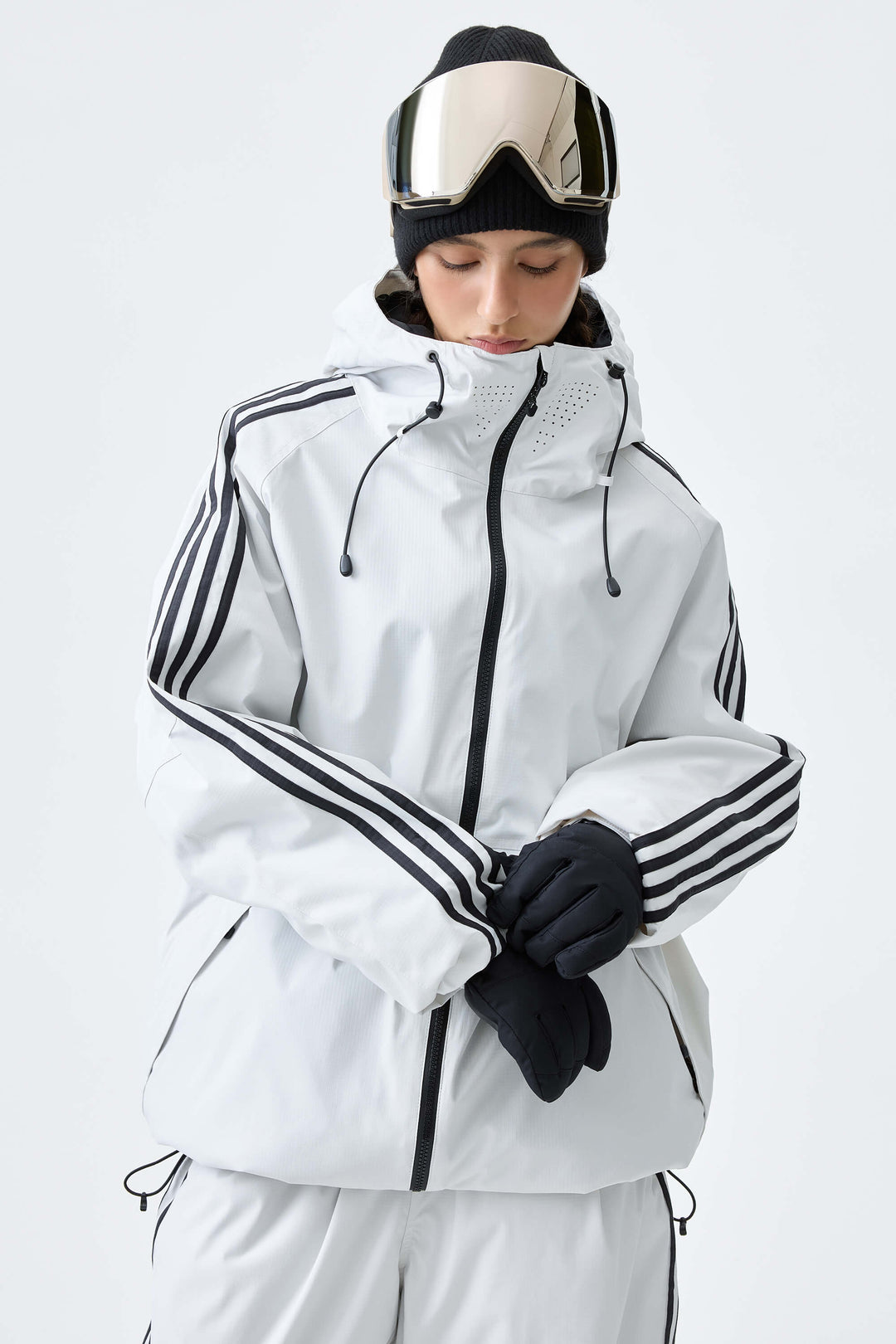 Women's Off White Retro Track Stripe Insulated Snow Jacket