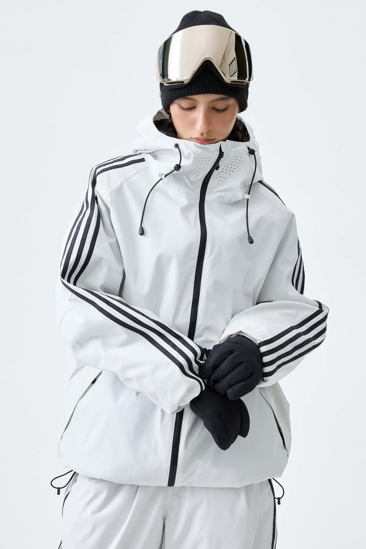 Women's Off White Retro Track Stripe Insulated Snow Jacket