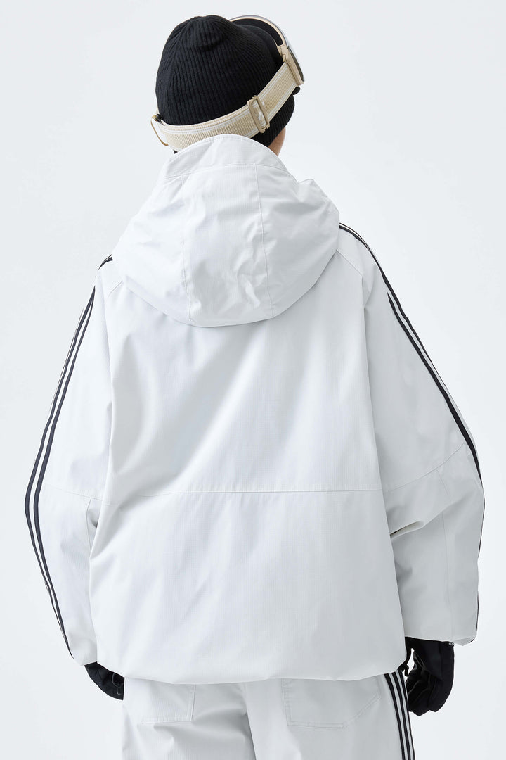 Women's Off White Retro Track Stripe Insulated Snow Jacket