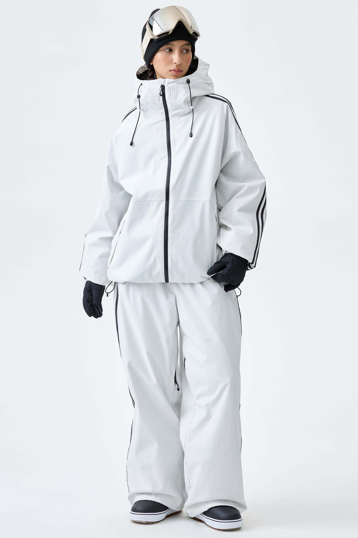 Women's Off White Retro Track Stripe Insulated Snow Jacket