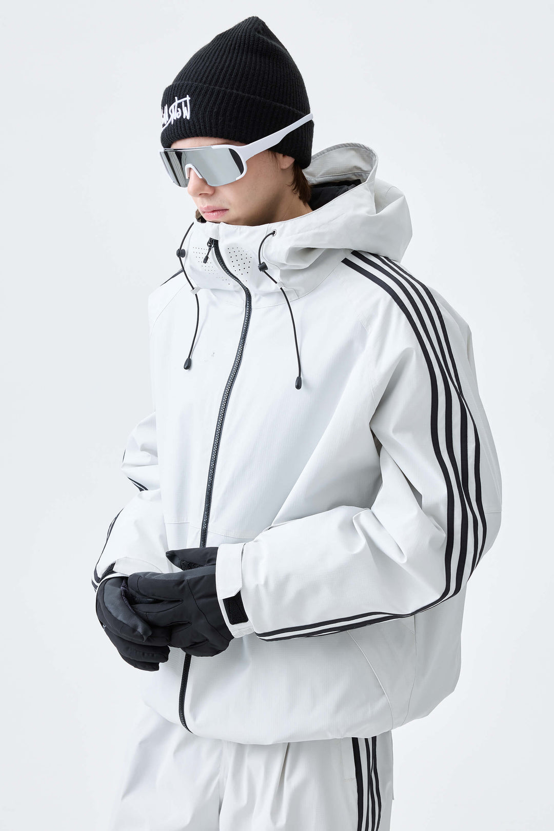 Men's Black Retro Track Stripe Insulated Snow Jacket