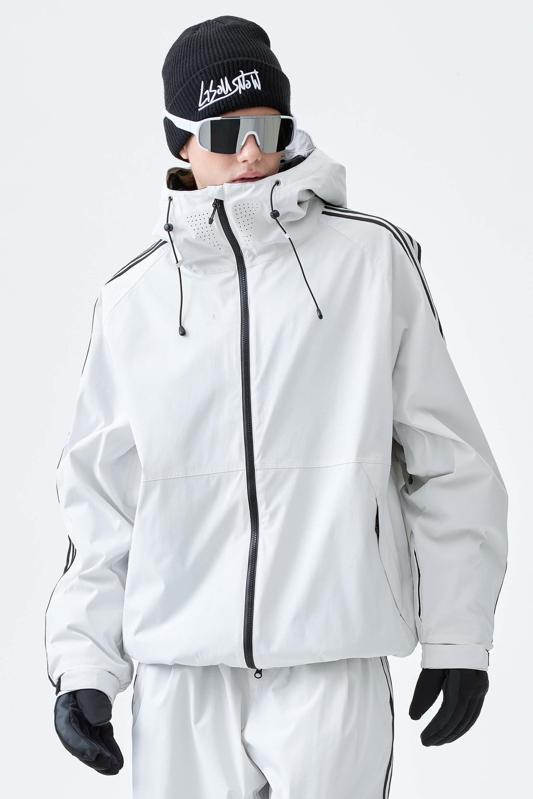 Men's Black Retro Track Stripe Insulated Snow Jacket