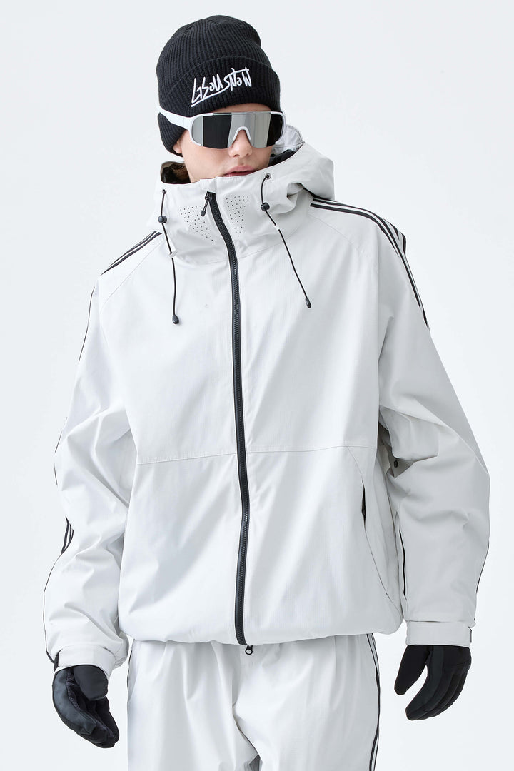 Men's Black Retro Track Stripe Insulated Snow Jacket
