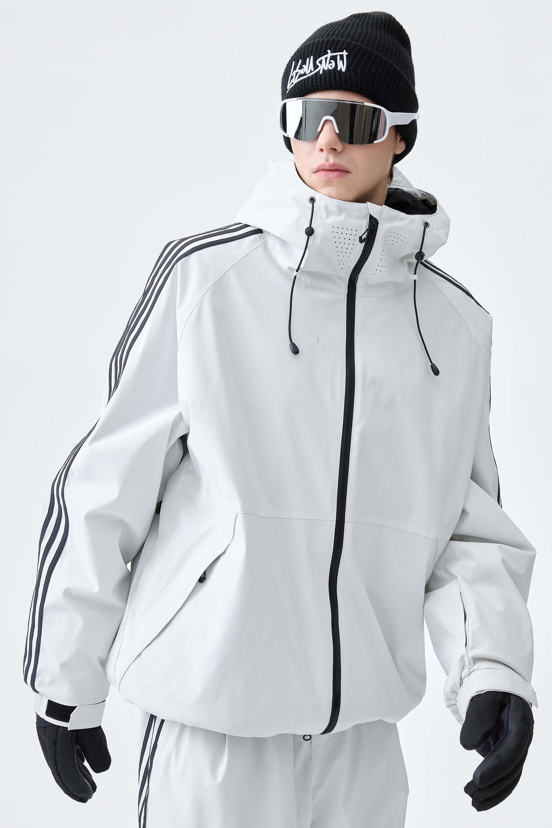 Men's Off White Retro Track Stripe Insulated Snow Jacket