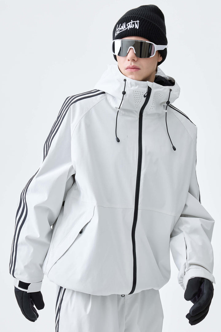Men's Off White Retro Track Stripe Insulated Snow Jacket