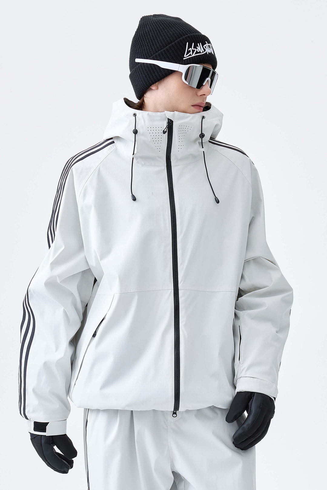 Men's Off White Retro Track Stripe Insulated Snow Jacket