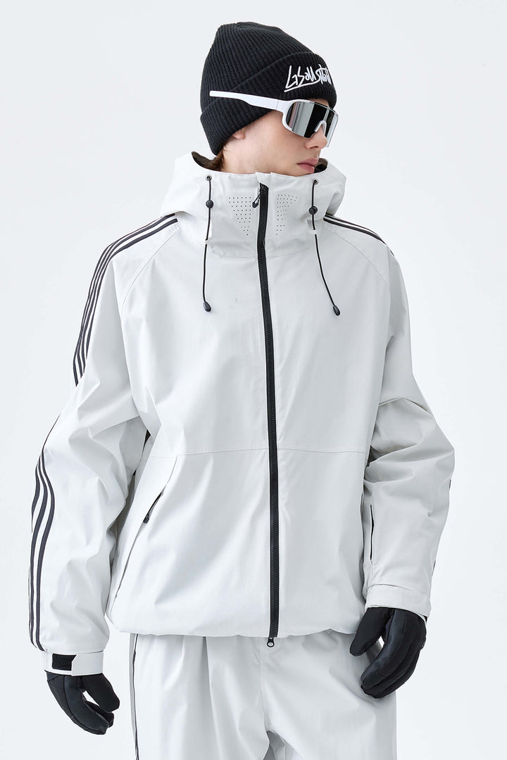 Men's Off White Retro Track Stripe Insulated Snow Jacket