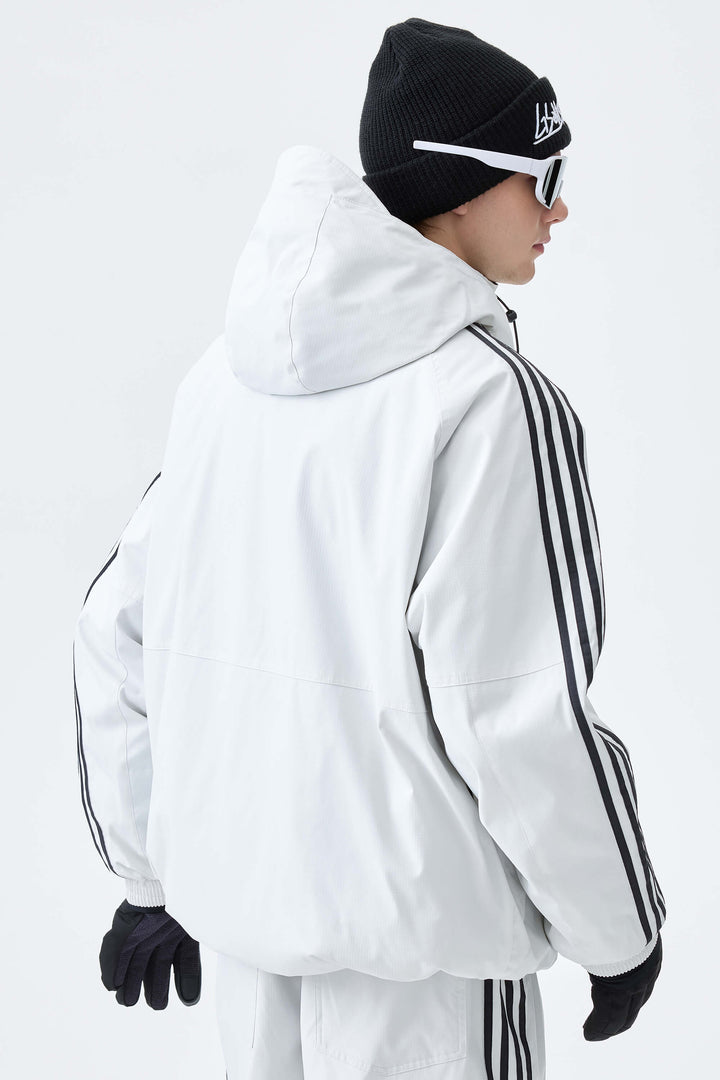 Men's Off White Retro Track Stripe Insulated Snow Jacket