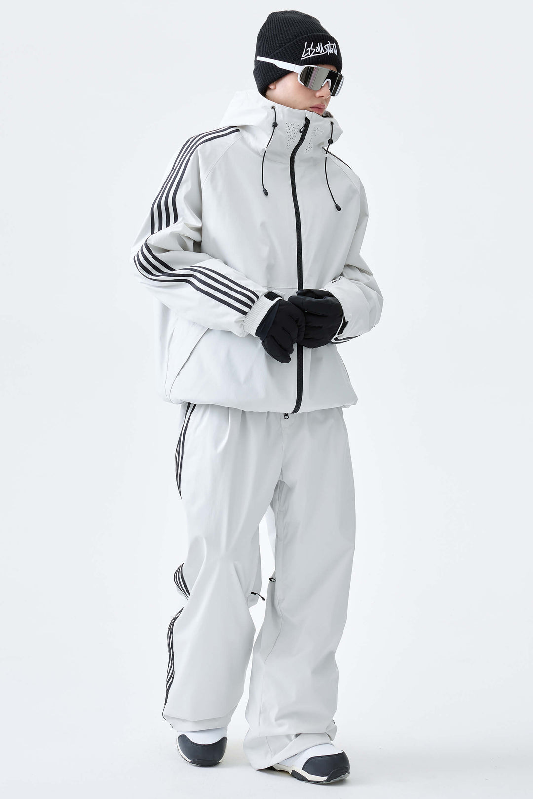Men's Off White Retro Track Stripe Insulated Snow Jacket