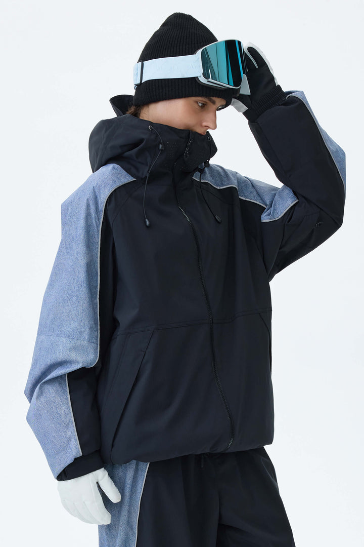 Women's Olive & Plum Noir Contrast Panel Reflective Snow Jacket