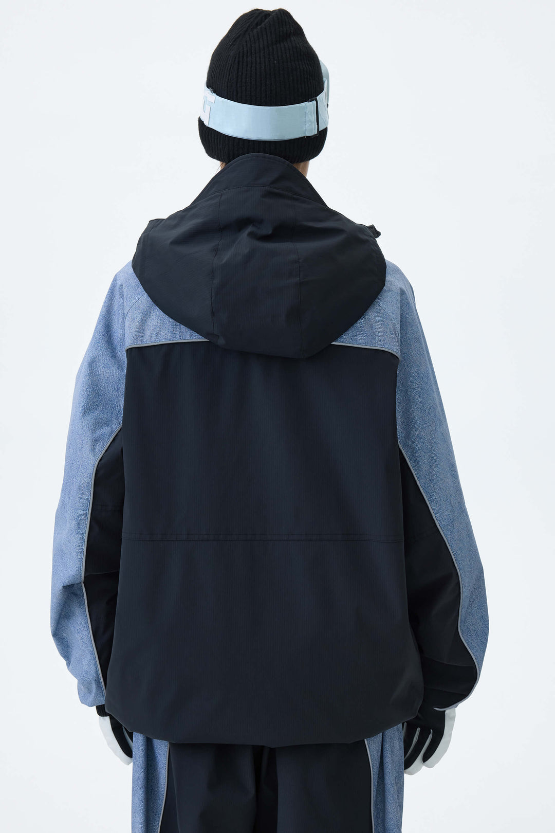 Women's Black & Washed Denim Contrast Panel Reflective Snow Jacket