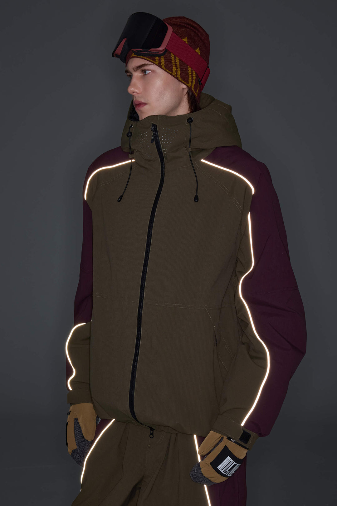 Women's Olive & Plum Noir Contrast Panel Reflective Snow Jacket