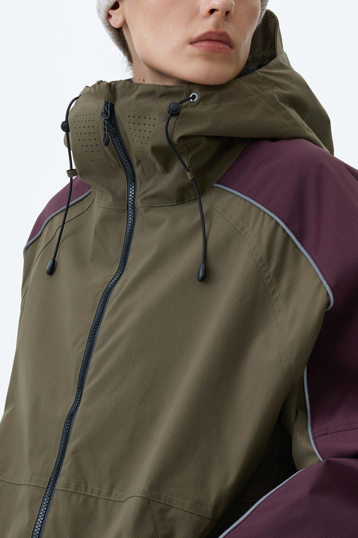 Women's Olive & Plum Noir Contrast Panel Reflective Snow Jacket