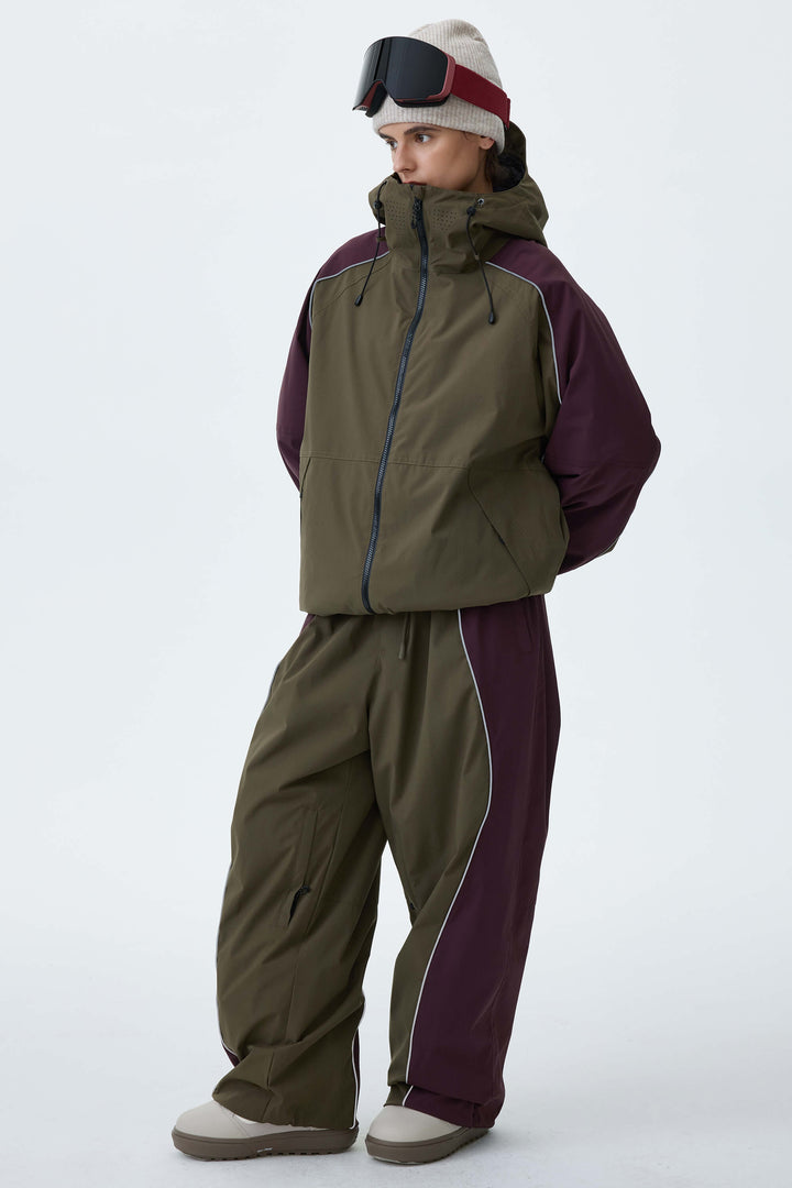 Women's Olive & Plum Noir Contrast Panel Reflective Snow Jacket