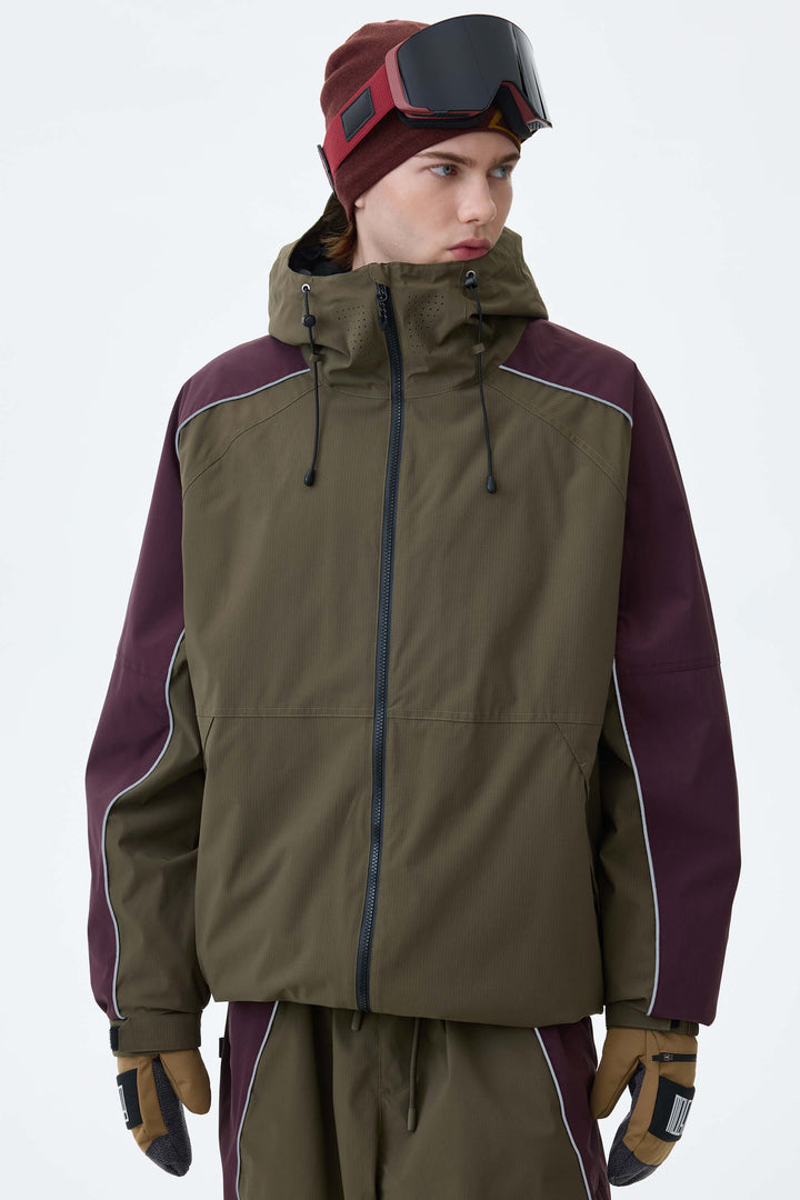 Men's Black & Washed Denim Contrast Panel Reflective Snow Jacket