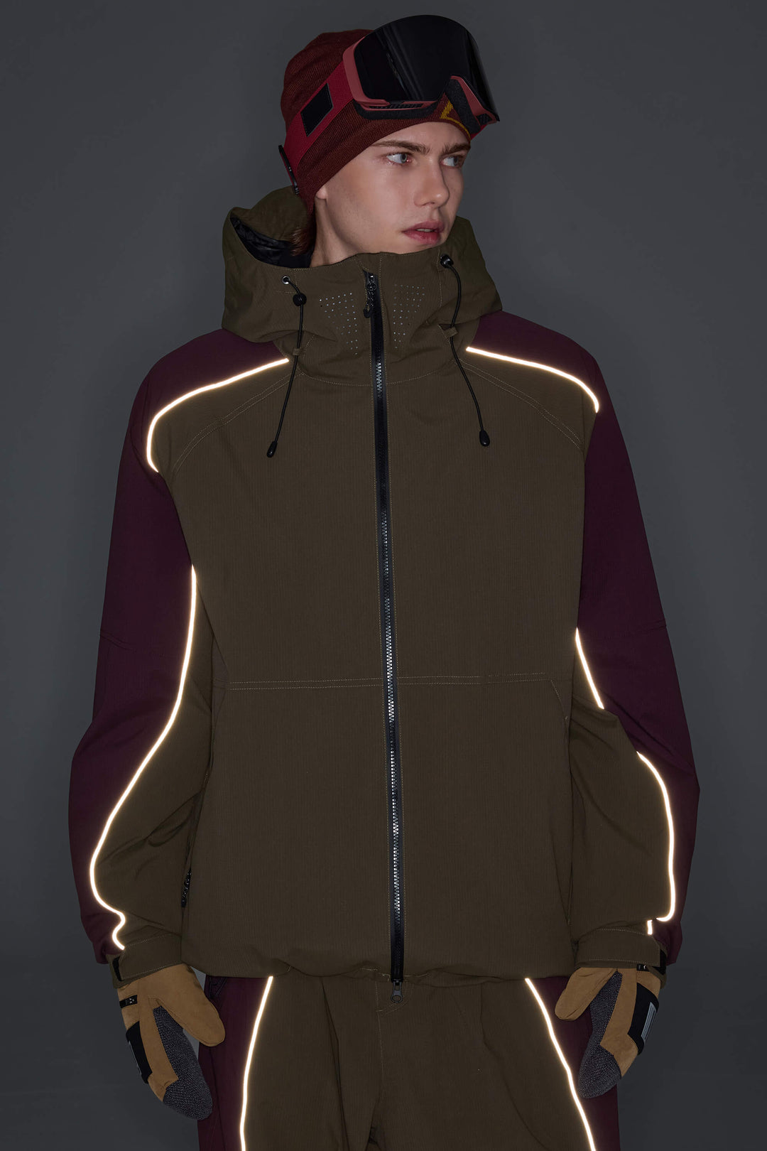 Men's Black & Washed Denim Contrast Panel Reflective Snow Jacket