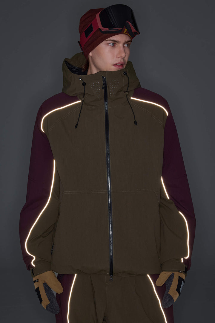 Men's Black & Washed Denim Contrast Panel Reflective Snow Jacket