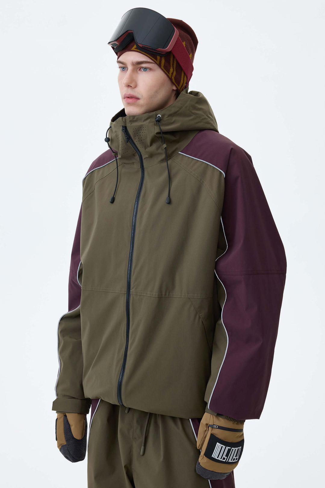 Men's Black & Washed Denim Contrast Panel Reflective Snow Jacket
