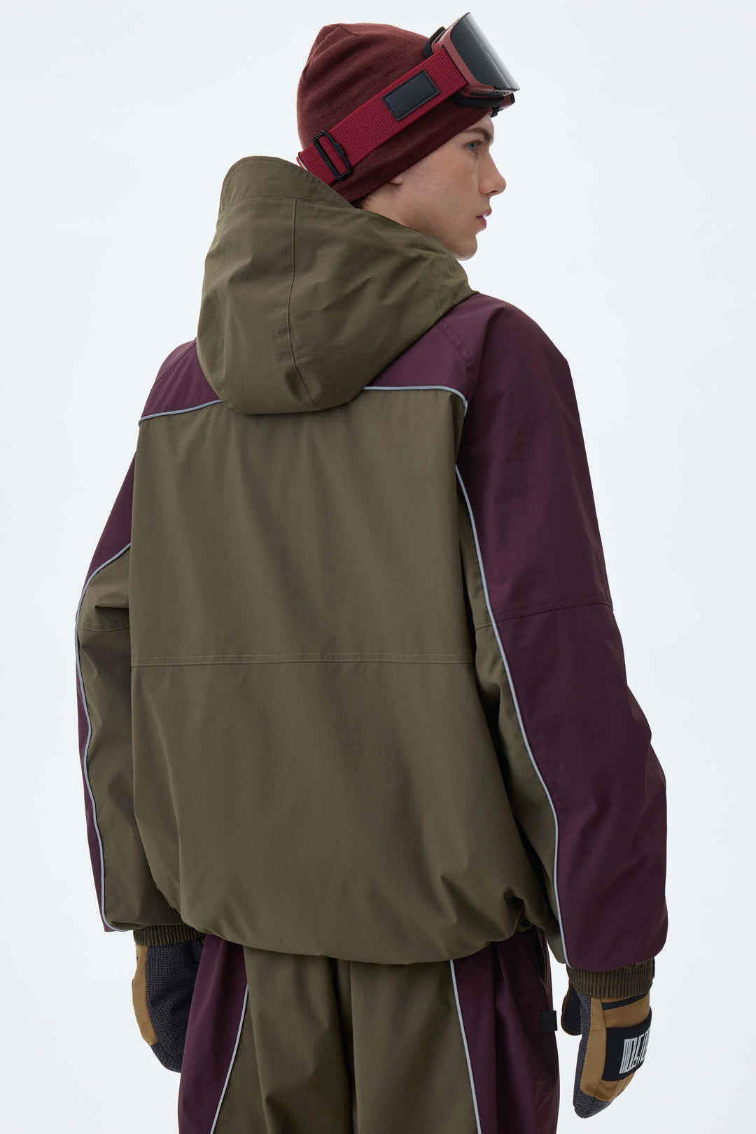 Men's Olive & Plum Noir Contrast Panel Reflective Snow Jacket