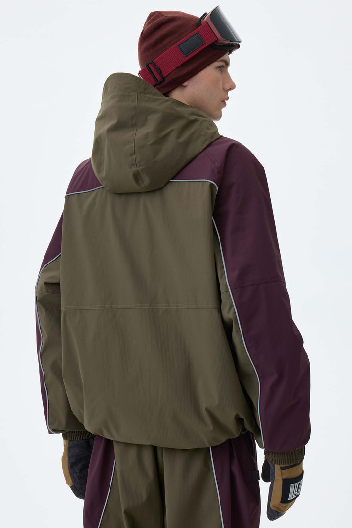 Men's Olive & Plum Noir Contrast Panel Reflective Snow Jacket