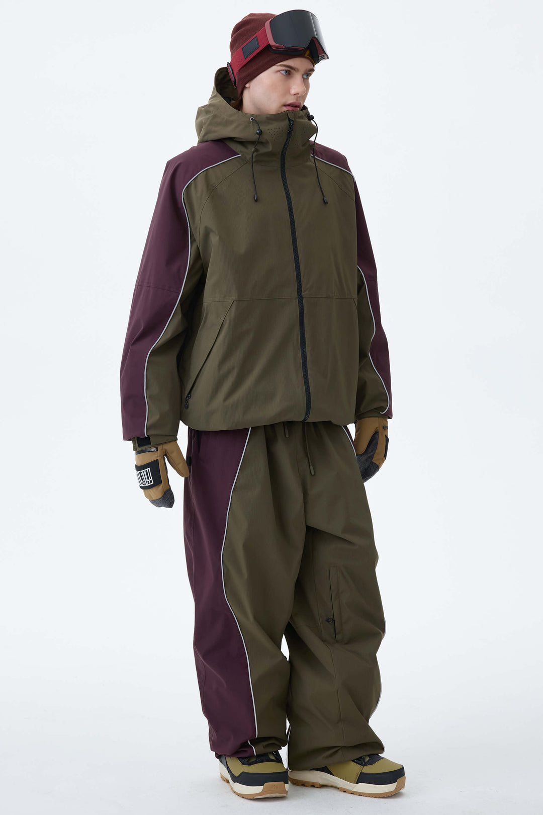 Men's Black & Washed Denim Contrast Panel Reflective Snow Jacket