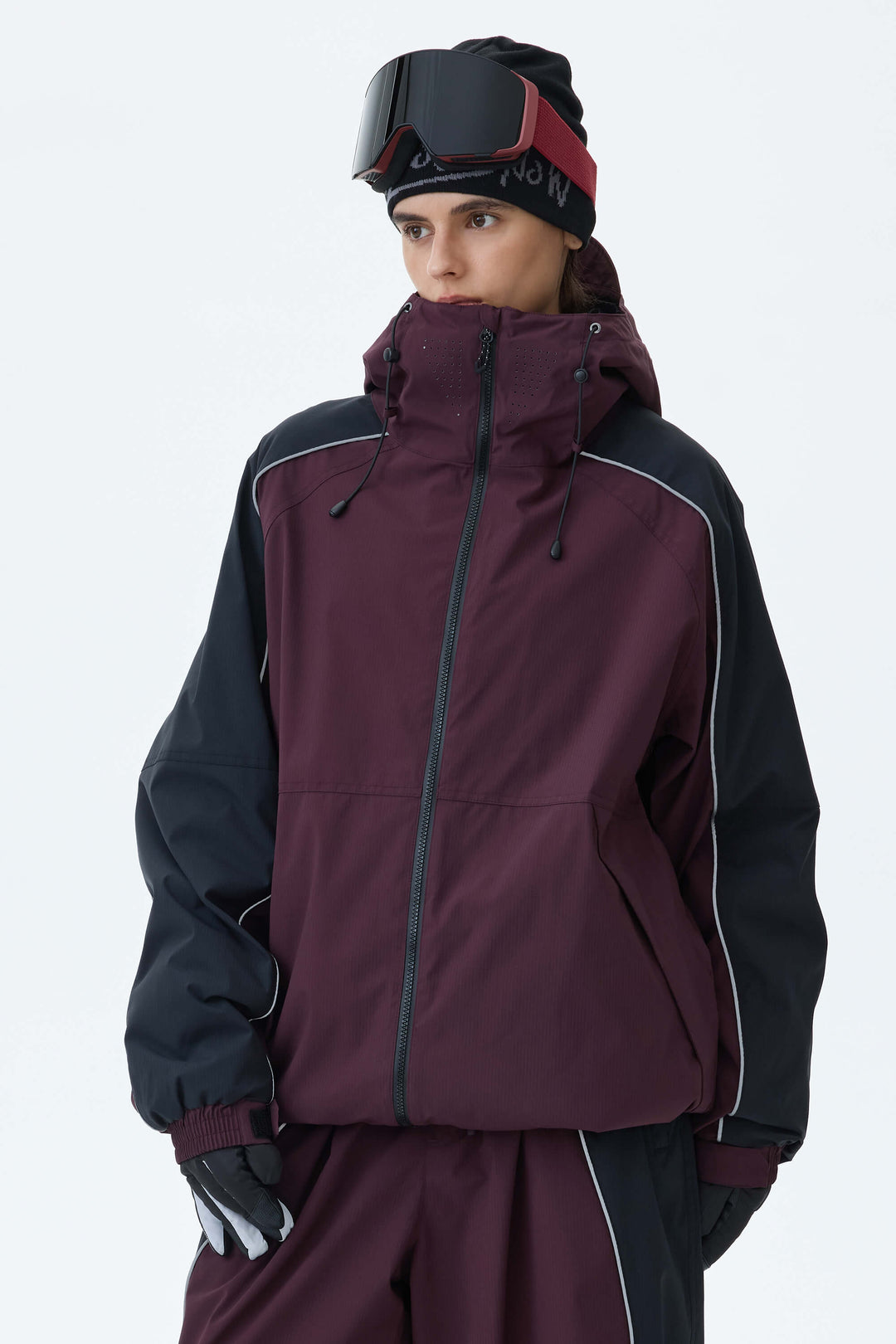 Women's Olive & Plum Noir Contrast Panel Reflective Snow Jacket