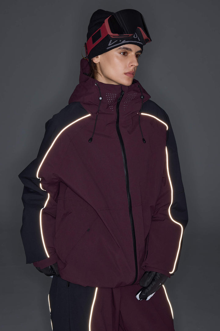 Women's Olive & Plum Noir Contrast Panel Reflective Snow Jacket