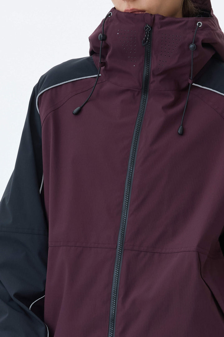 Women's Plum Noir & Black Contrast Panel Reflective Snow Jacket