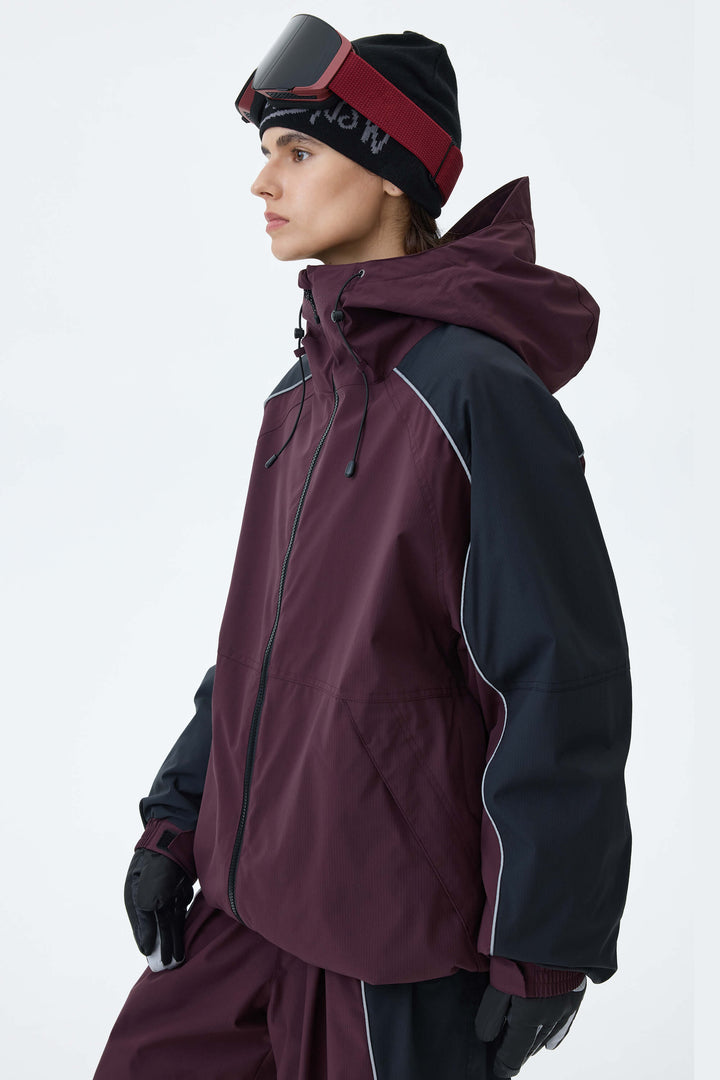Women's Olive & Plum Noir Contrast Panel Reflective Snow Jacket