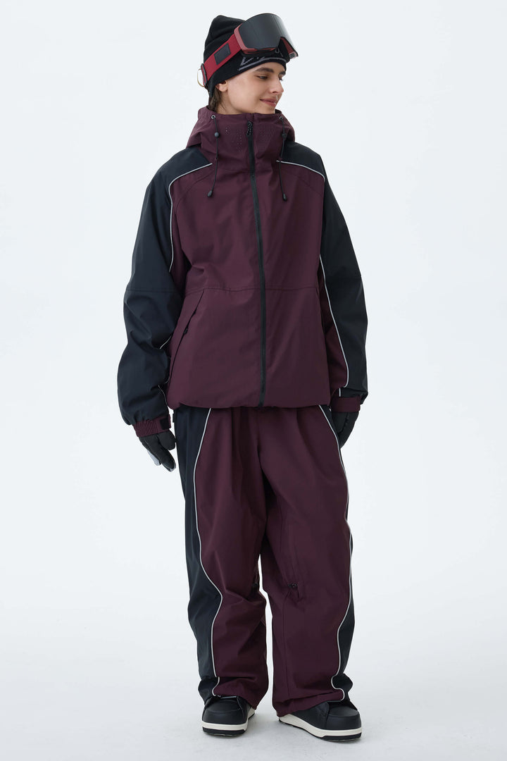 Women's Black & Washed Denim Contrast Panel Reflective Snow Jacket