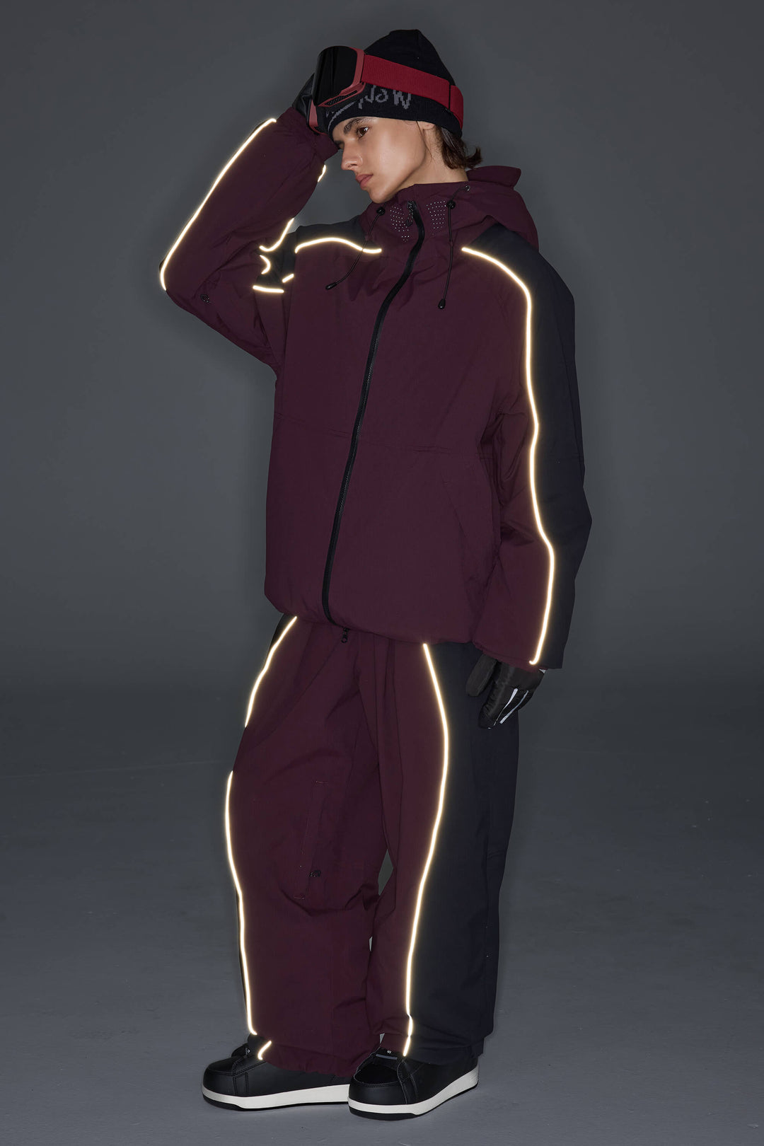 Women's Olive & Plum Noir Contrast Panel Reflective Snow Jacket