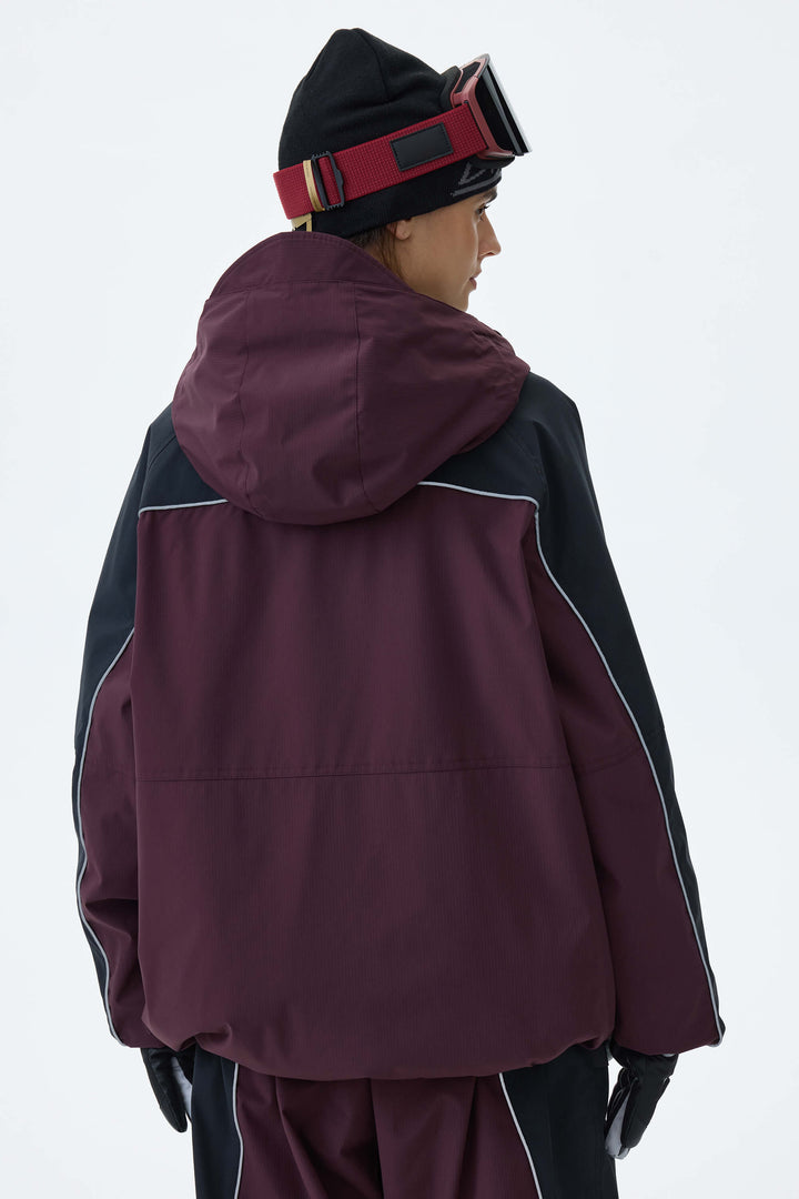 Women's Plum Noir & Black Contrast Panel Reflective Snow Jacket