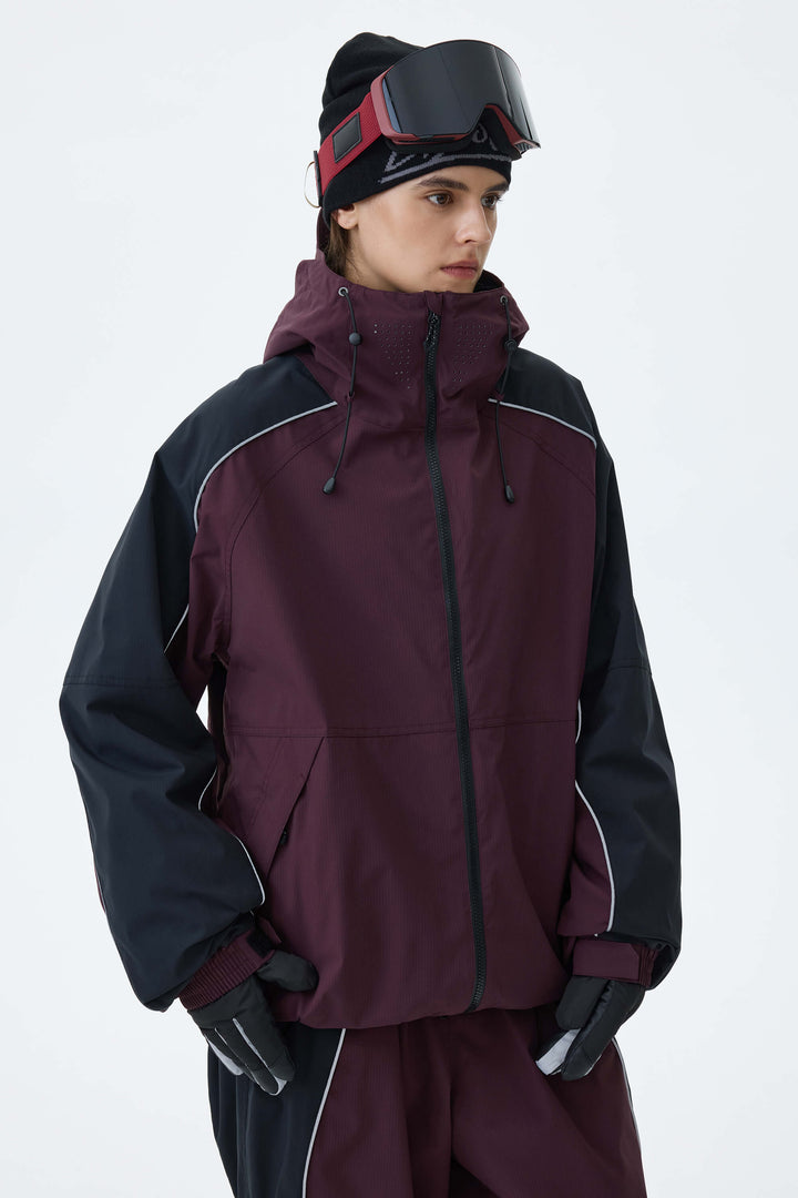 Women's Plum Noir & Black Contrast Panel Reflective Snow Jacket