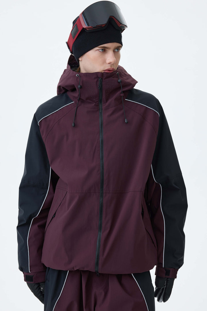 Men's Black & Washed Denim Contrast Panel Reflective Snow Jacket