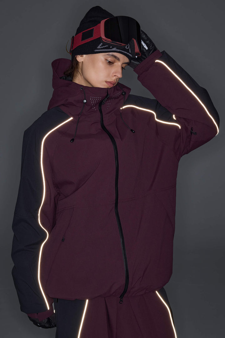 Men's Black & Washed Denim Contrast Panel Reflective Snow Jacket