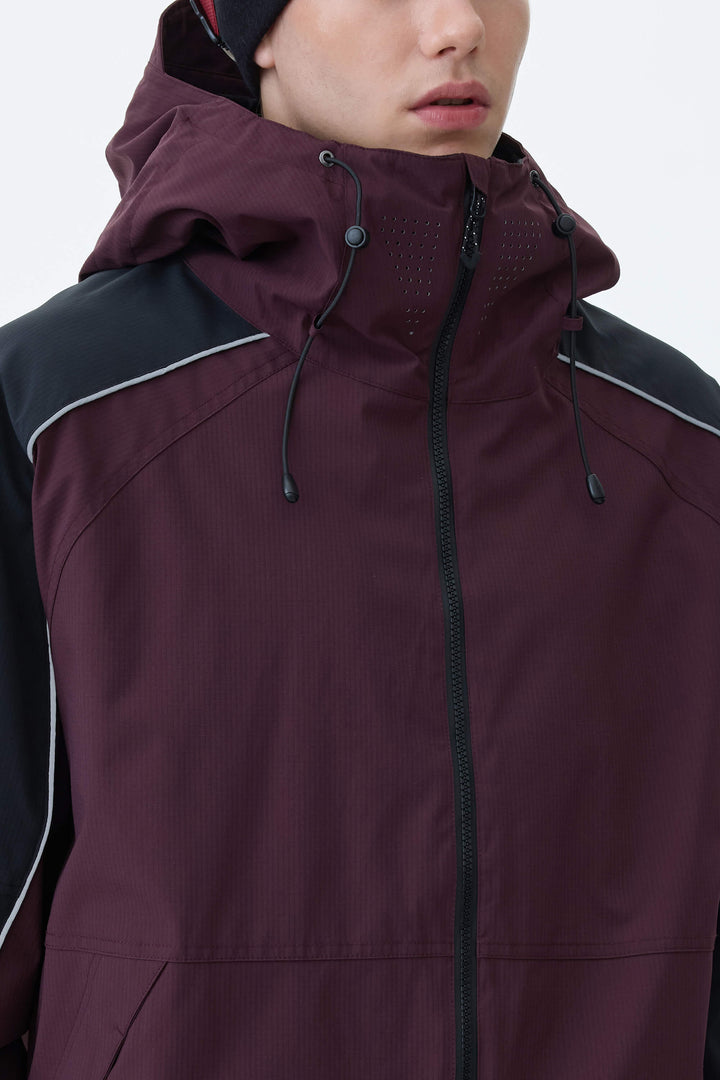 Men's Plum Noir & Black Contrast Panel Reflective Snow Jacket