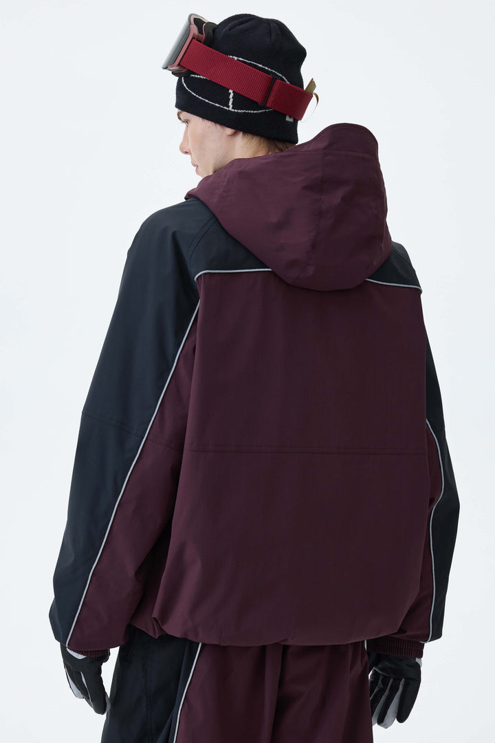 Men's Plum Noir & Black Contrast Panel Reflective Snow Jacket