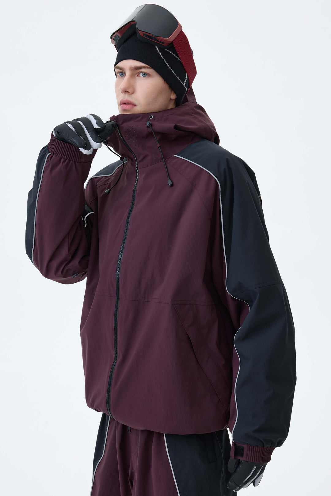 Men's Black & Washed Denim Contrast Panel Reflective Snow Jacket