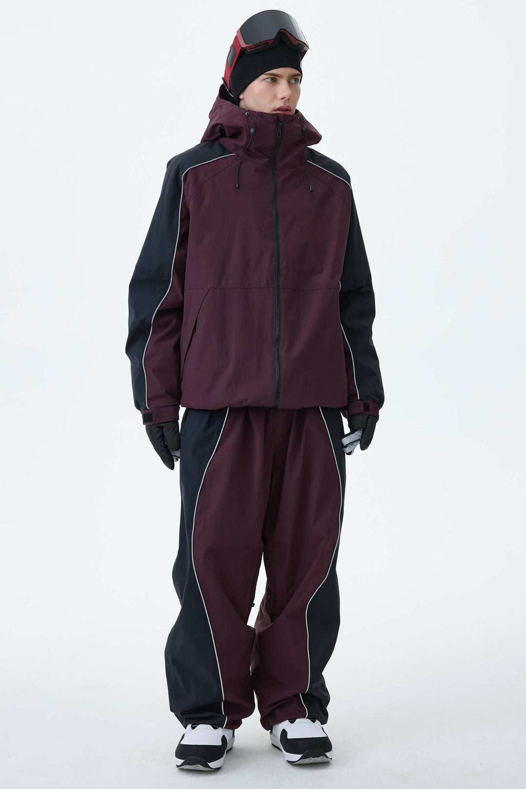 Men's Black & Washed Denim Contrast Panel Reflective Snow Jacket