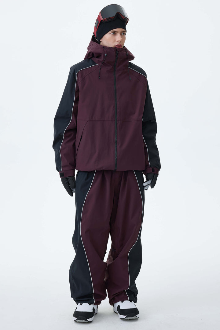 Men's Black & Washed Denim Contrast Panel Reflective Snow Jacket
